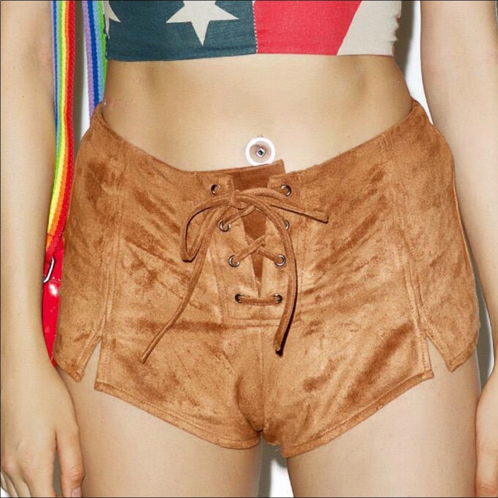 High Waist Brown Shorts- Faux Suede